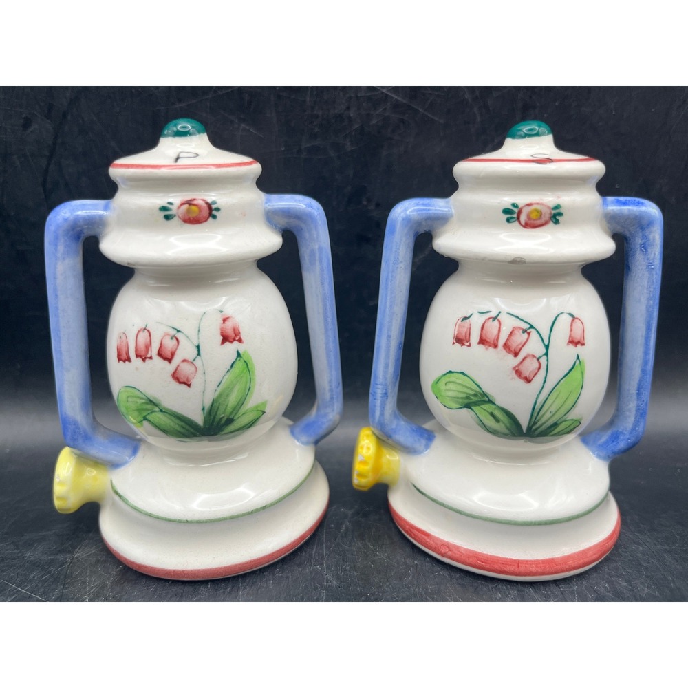 Vtg Napco Lantern Salt & Pepper Shakers Floral Ceramic‎ Japan 1950s 3.5"